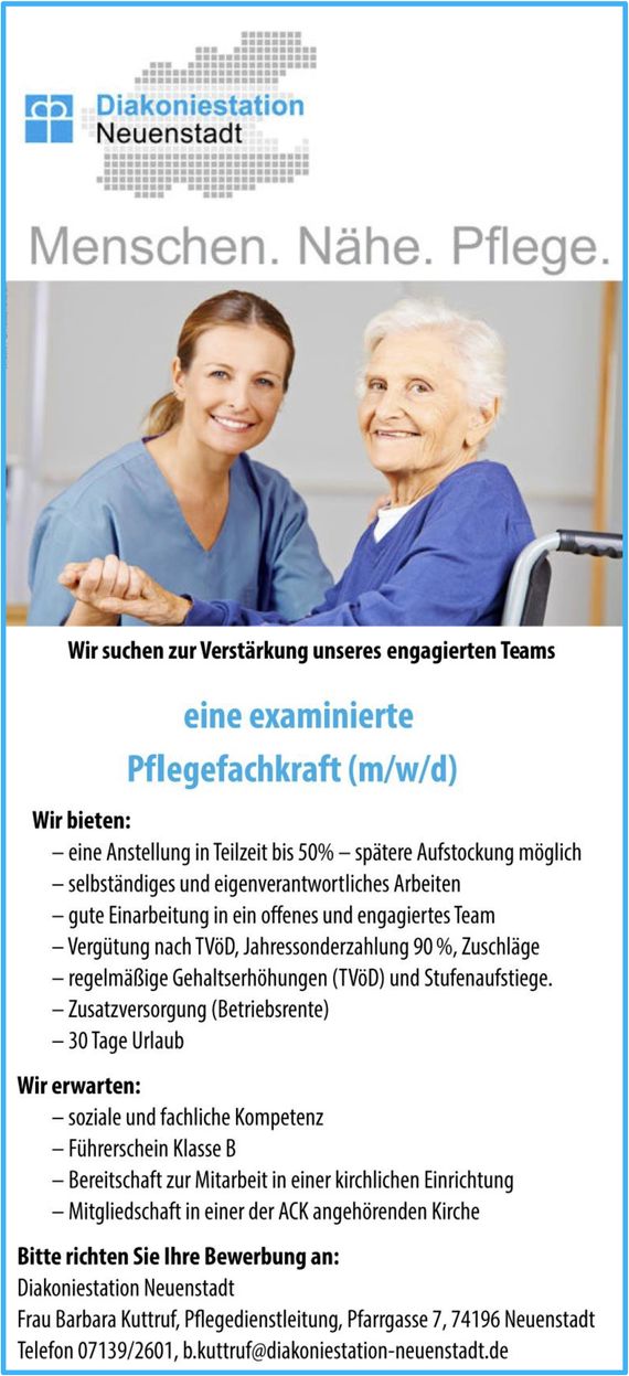 Stellenausschreibung Pflegefachkraft